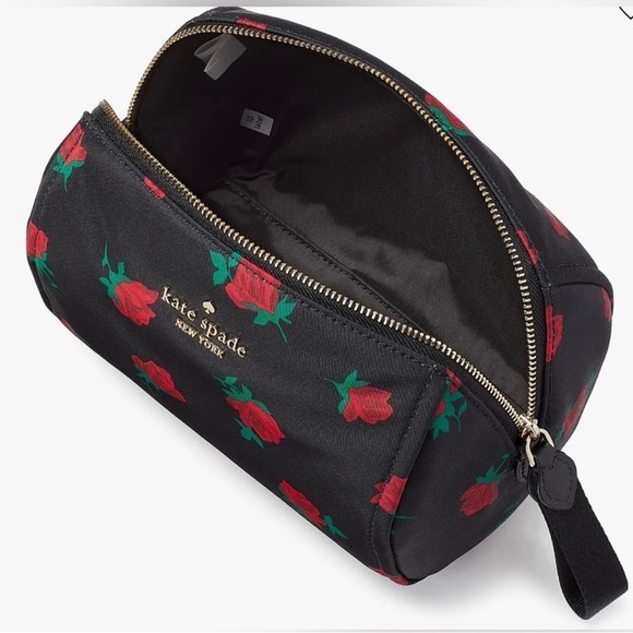 NWT Kate Spade Chelsea Rose Toss Printed Black cosmetic Bag - Picture 2 of 12